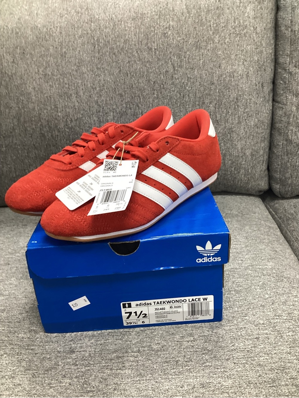 adidas Men’s Red Sneakers with White Stripes